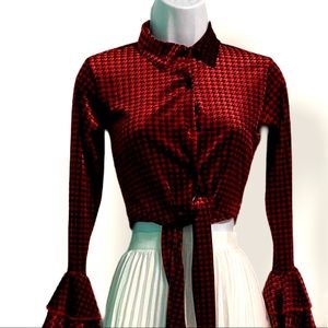 Red and Black Hounds Tooth Check Viscose.